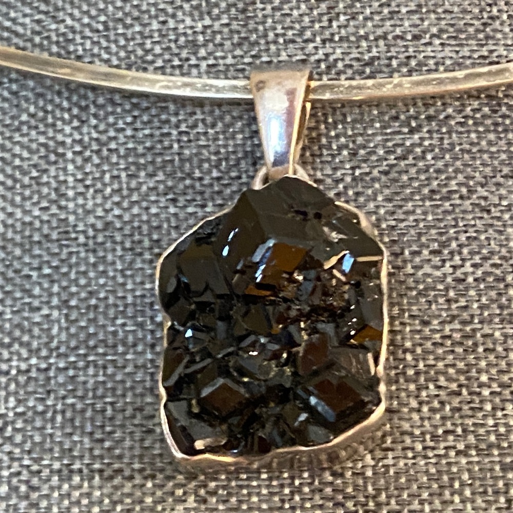 Charles Albert Sterling Silver Black Druzy Crystal Pendant 15.3g 4cm